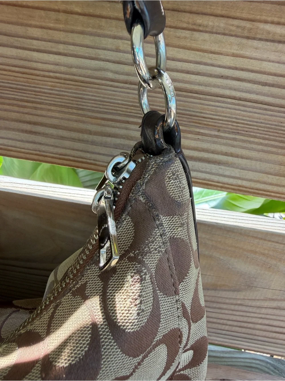 Coach Khaki/Brown Signature Hobo Shoulder Bag